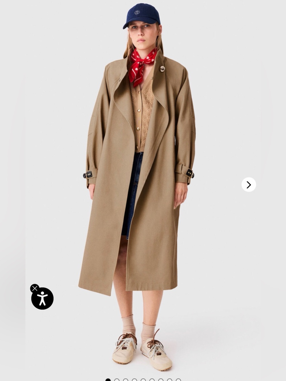 NWT Maje Long cotton belted trench with gold buttons, US small FR 1